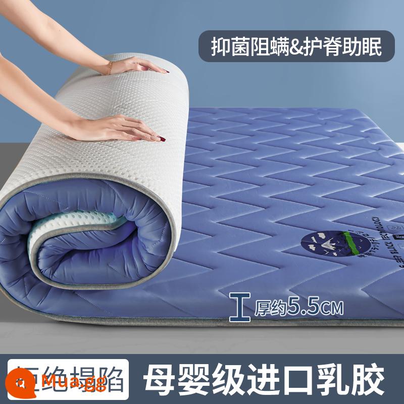 Nệm cao su đệm nhà tatami mat chăn dày ký túc xá sinh viên đơn miếng bọt biển cho thuê đặc biệt mat chăn - (Độ dày khoảng 5,5cm) Curve-Blue [Mẫu cao su nâng cấp + Vải kháng khuẩn loại A]