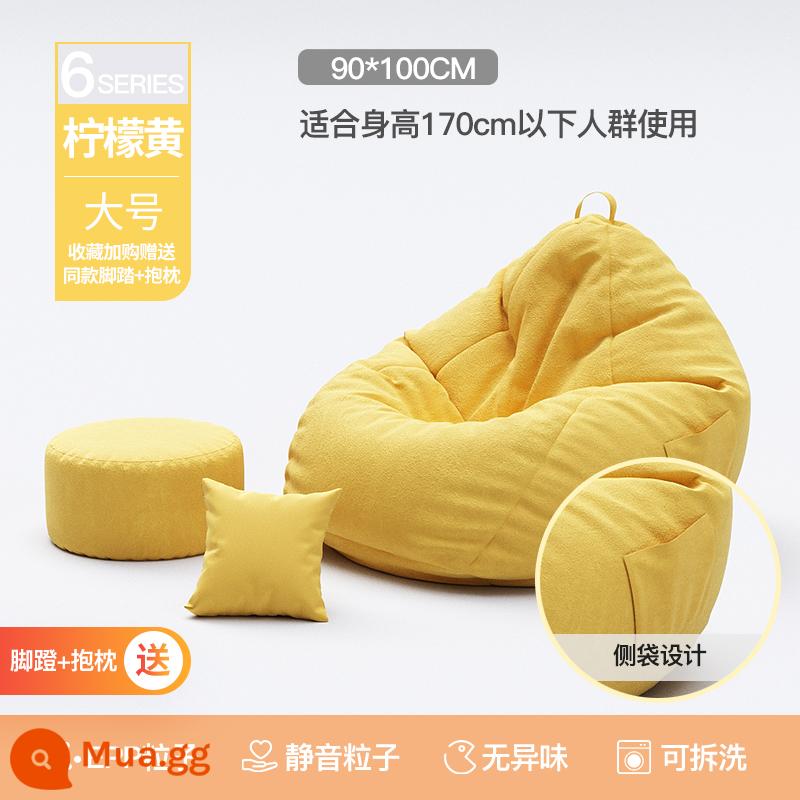 Sofa lười có thể nằm ngủ, ban công túi đậu thông thường cho người lớn, sofa nhỏ, ghế tựa, phòng ngủ, phong cách đơn, thu đông - Size lớn màu vàng chanh [có gối + gác chân].