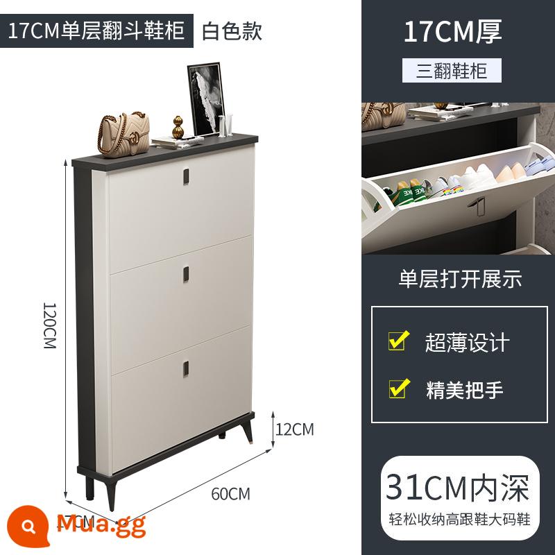 Tủ giày siêu mỏng cửa gia đình 2022 phong cách hot mới thùng lật cực hẹp lưu trữ hiện vật giá giày tiết kiệm không gian có cửa - Phiên bản màu trắng-60_17_120cm (bên trong một lớp) Lắp ráp