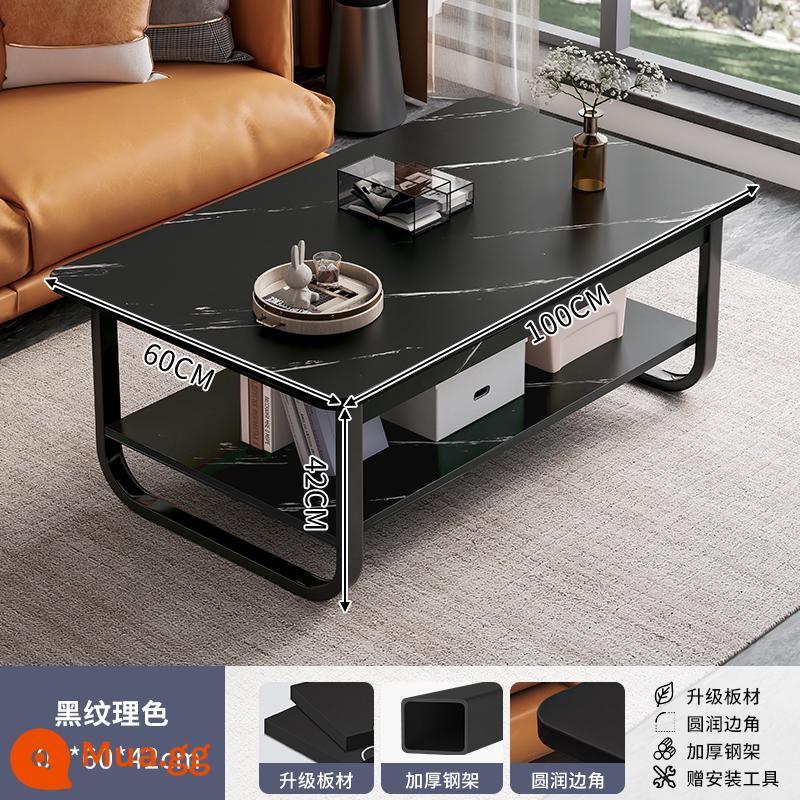 Bàn cà phê căn hộ nhỏ bàn cho thuê nhà đơn giản hiện đại tối giản sofa bên một vài phòng khách đơn giản bàn cà phê gia đình bàn trà - Hoa văn đá cẩm thạch đen 100*60*42cm [Chân khung thép dày]