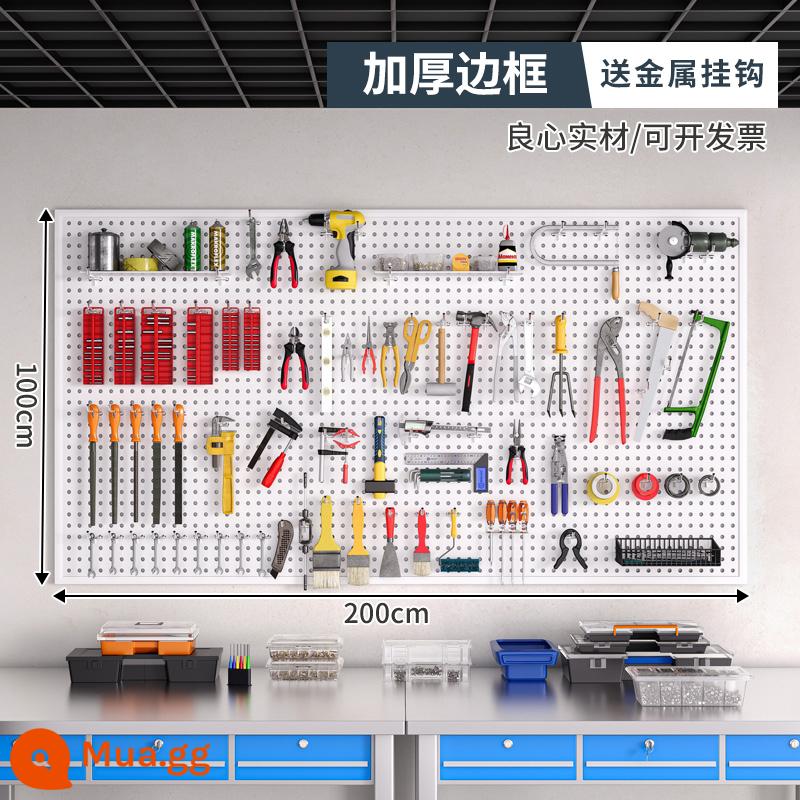 Dụng cụ tường lỗ lỗ bảng treo bảng lưu trữ lớp kệ tường có giá đựng đồ đục lỗ phần cứng thép không gỉ tổ chức giá - [Có khung, phiên bản dày] 200×100cm-trắng★ Đi kèm 10 móc kim loại