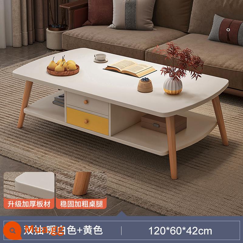 Bàn cà phê căn hộ nhỏ phòng khách nhà sofa bàn trà phòng ngủ nhà cho thuê đơn giản với bàn nhỏ tối giản hiện đại - [Mẫu 2023 được nâng cấp và dày lên] Bơm đôi màu trắng ấm 120CM