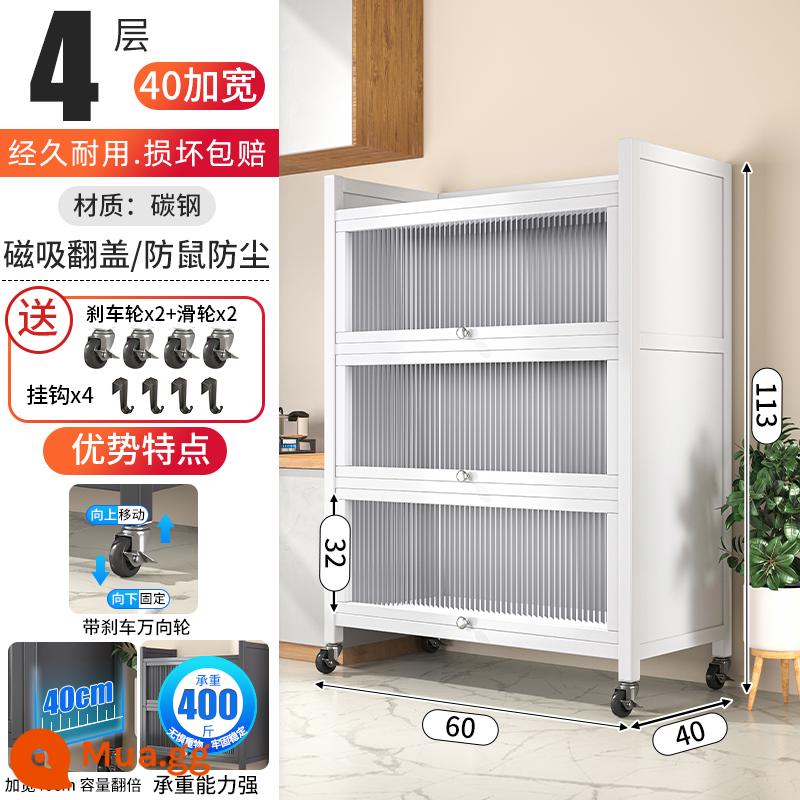 Kệ nhà bếp hạ cánh tủ lưu trữ tủ đa chức năng đa chức - [Mẫu ròng rọc 40 mở rộng nâng cấp] Màu trắng sang trọng 4 lớp 60cm