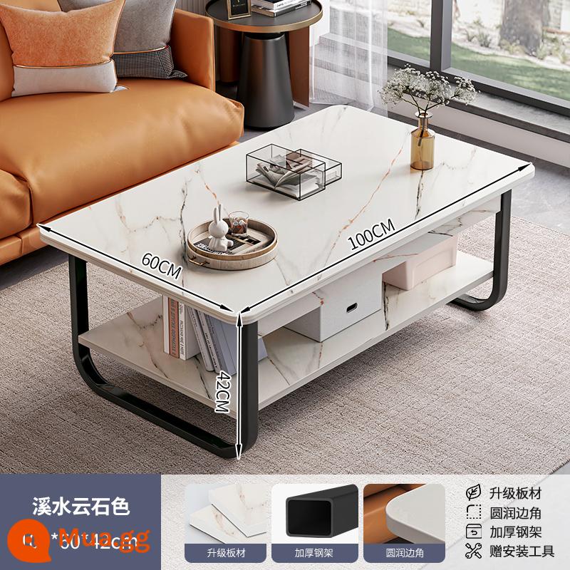 Bàn cà phê căn hộ nhỏ bàn cho thuê nhà đơn giản hiện đại tối giản sofa bên một vài phòng khách đơn giản bàn cà phê gia đình bàn trà - Mẫu đá cẩm thạch trắng ấm 100*60*42cm [chân khung thép dày]