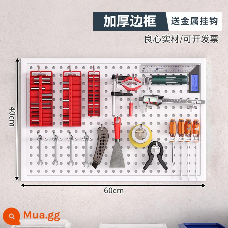 Dụng cụ tường lỗ lỗ bảng treo bảng lưu trữ lớp kệ tường có giá đựng đồ đục lỗ phần cứng thép không gỉ tổ chức giá - [Có khung, phiên bản dày] 40×60cm-trắng★ Tặng kèm 10 móc đôi kim loại