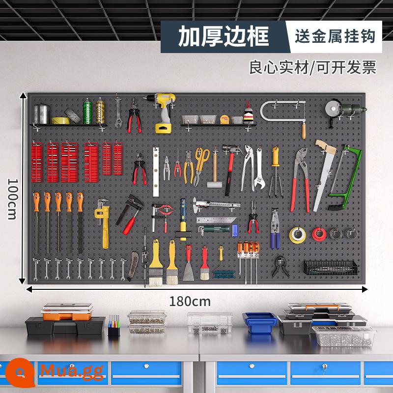 Dụng cụ tường lỗ lỗ bảng treo bảng lưu trữ lớp kệ tường có giá đựng đồ đục lỗ phần cứng thép không gỉ tổ chức giá - [Có khung, phiên bản dày] 180×100cm-màu xám★