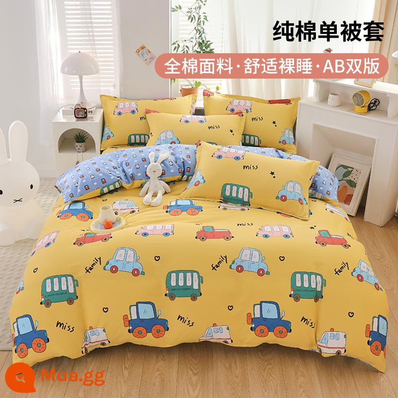 Hoạt hình dễ thương bông vỏ chăn cotton mảnh đơn ký túc xá sinh viên vỏ chăn đơn 150x200x230 tấm chăn 1.5 mét - Xe-Vàng [Chất lượng dành cho bà mẹ và trẻ sơ sinh]