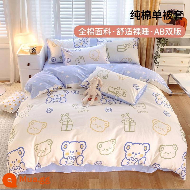 Hoạt hình dễ thương bông vỏ chăn cotton mảnh đơn ký túc xá sinh viên vỏ chăn đơn 150x200x230 tấm chăn 1.5 mét - Bánh pudding kem [chất lượng dành cho bà mẹ và trẻ sơ sinh]