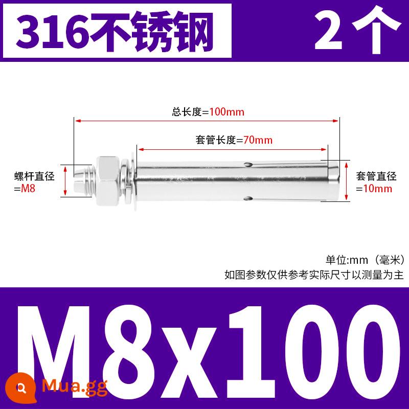 Vít mở rộng 6 mm vít mở rộng bên ngoài sắt mạ kẽm kéo vít nổ hoàn chỉnh ống mở rộng tiêu chuẩn quốc gia M8M10M12 - M8*100 (2 cái) chất liệu 316