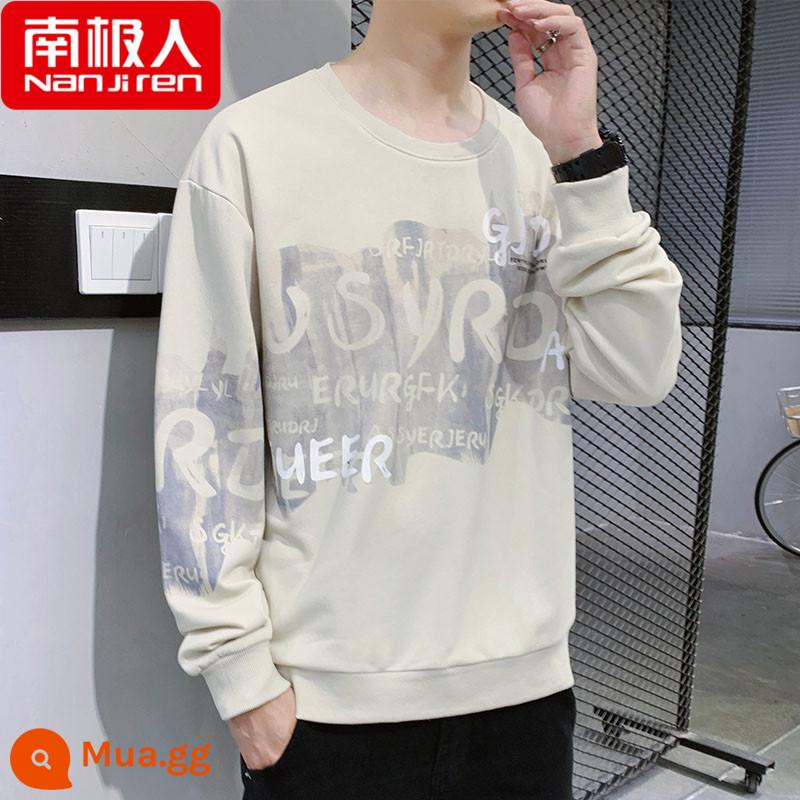 Nanjiren Áo Thun Dài Tay Nam Xuân Thu 2023 Mới Cotton Dày Dặn Áo Sơ Mi Nam Thu Đông Đáy Quần Áo - 21095#màu be