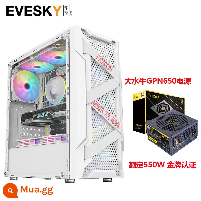 Tích lũy cho EVESKY Titan Pro máy tính để bàn toàn mặt trong suốt trò chơi làm mát bằng nước ATX bảng lớn ốp lưng chính - Bộ nguồn Titan Pro White + Big Buffalo GPN650 Gold