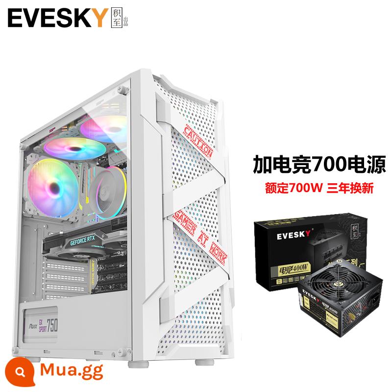 Tích lũy cho EVESKY Titan Pro máy tính để bàn toàn mặt trong suốt trò chơi làm mát bằng nước ATX bảng lớn ốp lưng chính - Bộ nguồn Titan Pro White + Gaming 700W