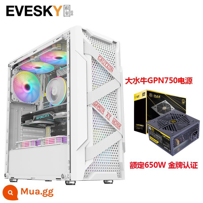 Tích lũy cho EVESKY Titan Pro máy tính để bàn toàn mặt trong suốt trò chơi làm mát bằng nước ATX bảng lớn ốp lưng chính - Bộ nguồn Titan Pro White + Big Buffalo GPN750 Gold