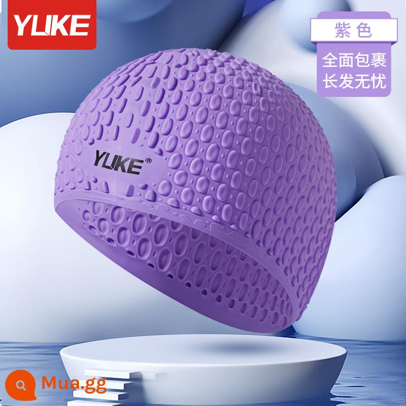 Mũ bơi trẻ em bé trai và bé gái hoạt hình dễ thương silicone chuyên nghiệp bảo vệ tai chống thấm nước đầu phóng to mũ bơi người lớn - Màu tím quyến rũ [Mũ silicon hình giọt nước] Kiểu tóc dài Một cỡ phù hợp với tất cả người lớn