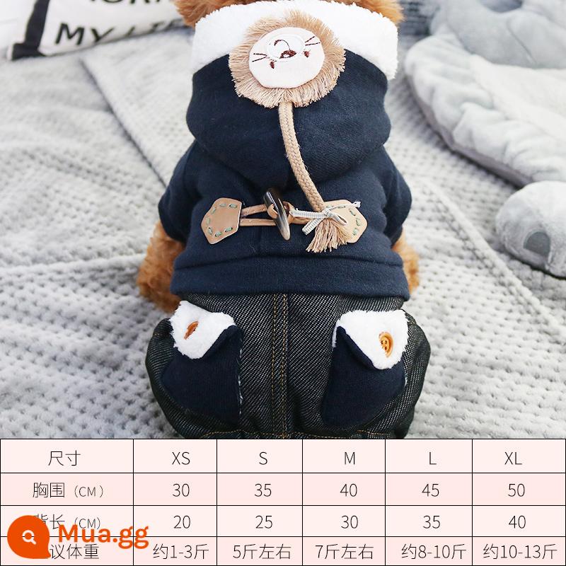 Quần áo chó mùa thu quần áo mùa thu Teddy Puppies Bốn chân áo khoác so với Beauty Pet Puppy Pupy Cotton Quần áo mùa đông - Bím tóc sư tử màu xanh hải quân