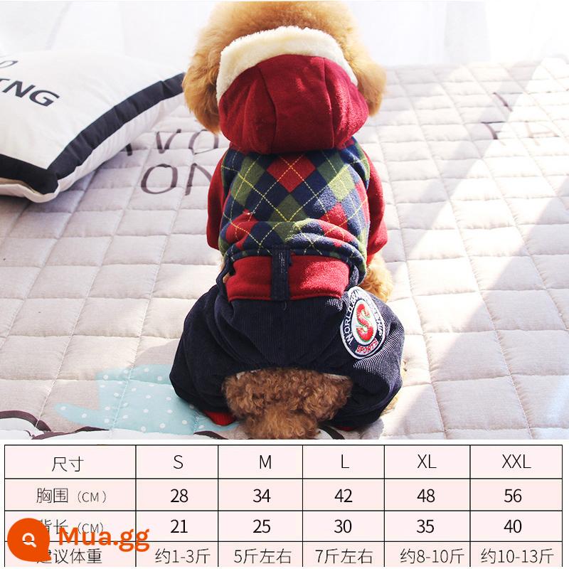 Quần áo chó mùa thu quần áo mùa thu Teddy Puppies Bốn chân áo khoác so với Beauty Pet Puppy Pupy Cotton Quần áo mùa đông - Áo khoác cotton kẻ sọc dày màu đỏ