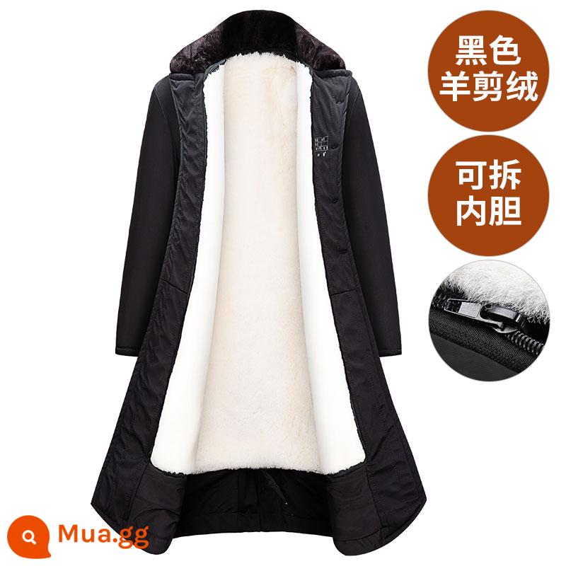 Áo khoác cotton quân đội Áo khoác lông cừu mùa đông nam lông thú phiên bản dài bảo hộ lao động dày dặn chống lạnh kiểu cũ Áo khoác cotton Đông Bắc - [Đen] Áo khoác lông cừu có lớp lót có thể tháo rời