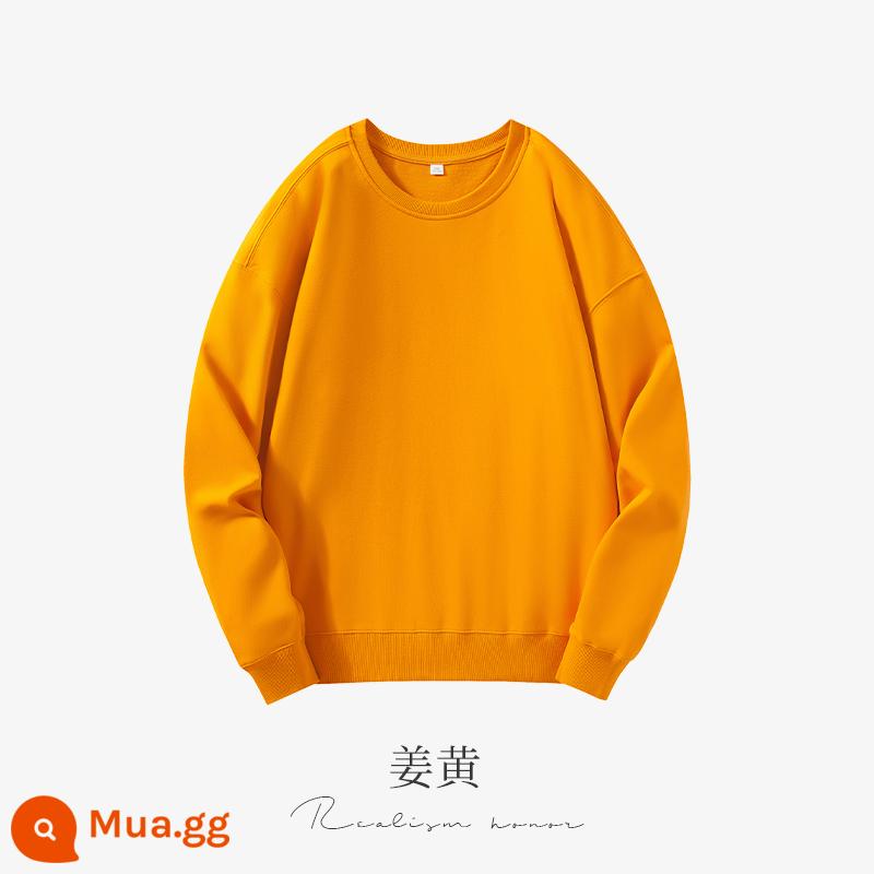 Cổ tròn cotton dày T tùy chỉnh in logo mùa thu đông dày công sở tùy chỉnh thêu bông nguyên chất thả vai tay dài đội quần áo - nghệ