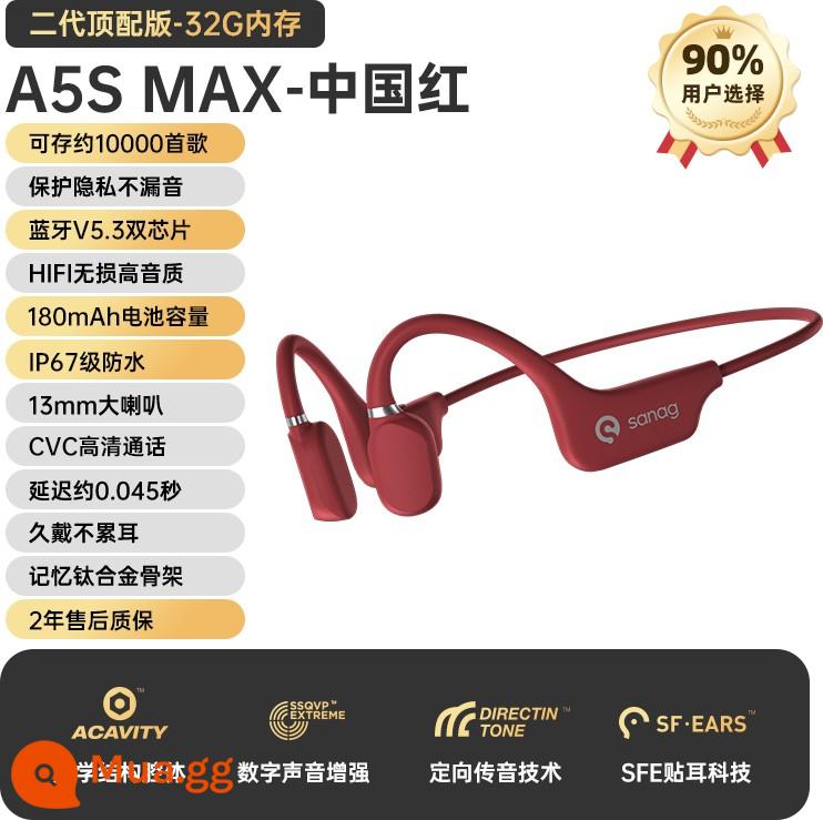 Sanag Sena True Bone Conduction Tai nghe Bluetooth không dây cảm ứng khí thể thao Running Ear-Hook - Phiên bản hàng đầu: Đỏ [Bộ nhớ 32G + Chất lượng âm thanh không bị méo tiếng HiFi + Giảm tiếng ồn kỹ thuật số DESE + thời lượng pin siêu dài]