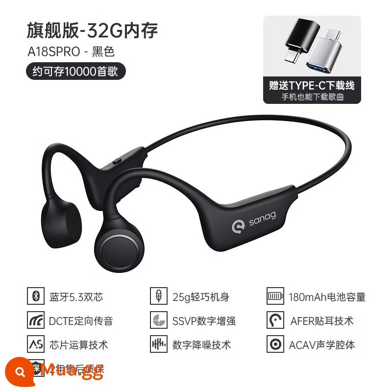 Sanag Sena True Bone Conduction Tai nghe Bluetooth không dây cảm ứng khí thể thao Running Ear-Hook - Phiên bản hàng đầu: Đen [Bộ nhớ 32G + Chất lượng âm thanh không bị méo tiếng HiFi + Giảm tiếng ồn kỹ thuật số DESE]