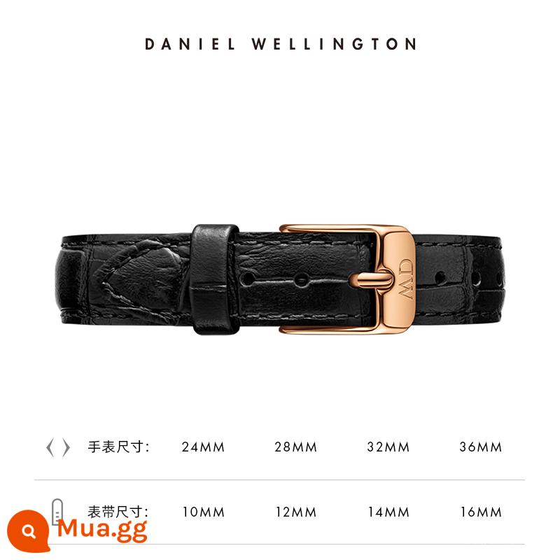 Dây đồng hồ dw Dây da khóa chốt sê-ri PETITE 10/12/14/16mm Daniel Wellington - RG đen dập nổi