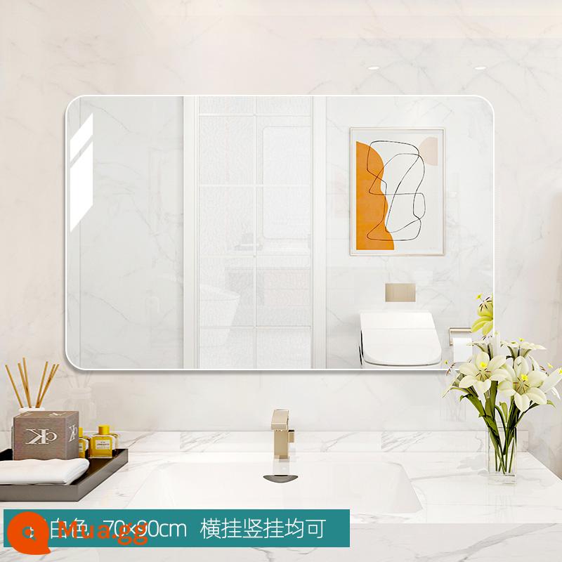 Gương phòng trang điểm treo tường tự dán phòng tắm nhà vệ sinh toilet bàn rửa treo tường không đục lỗ gương trang điểm treo tường - Hợp kim nhôm chống cháy nổ độ nét cao màu trắng bạc 70*90cm (dán treo tường 2 công dụng)