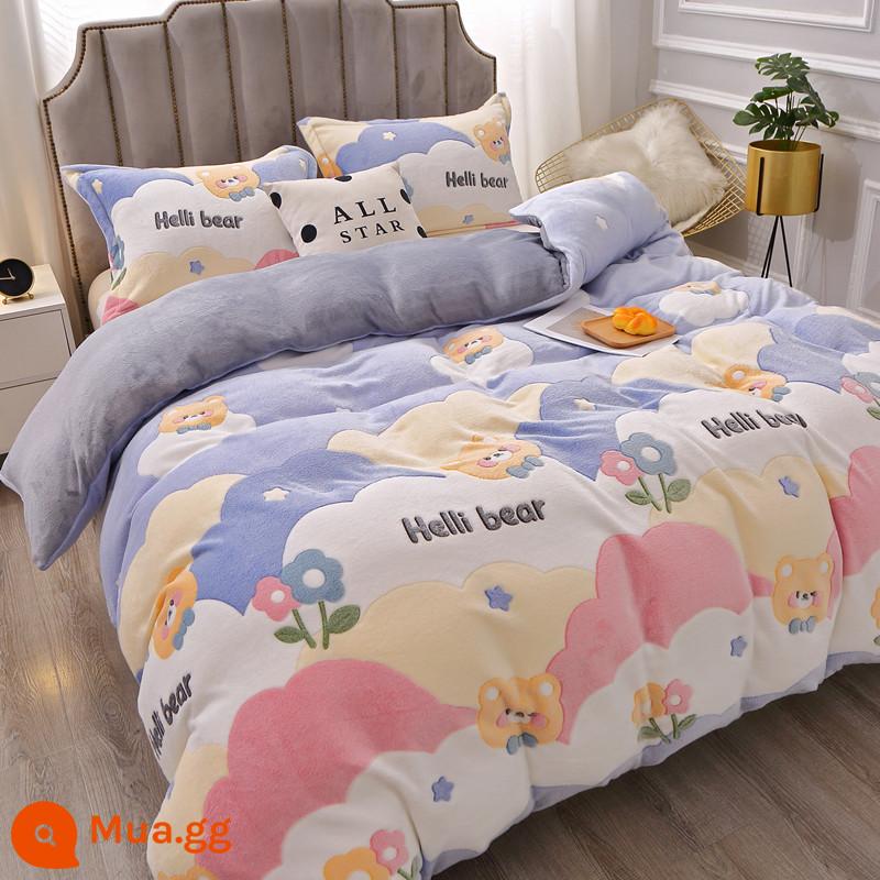 Làm dày mùa đông nhung san hô vỏ chăn đơn mảnh nhung sữa sang trọng mẫu giáo trẻ em Plus nhung flannel vỏ chăn đôi - Thiên đường gấu nhung bông tuyết dày đặc