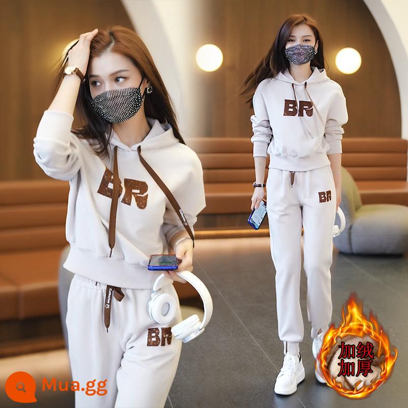 BR Đầm Plus Nhung Thể Thao Phù Hợp Với Thời Trang Phong Cách Nước Ngoài Thu Đông 2022 Nữ Hoodie Áo Khoác 2 Phong Cách - Apricot Plus Nhung