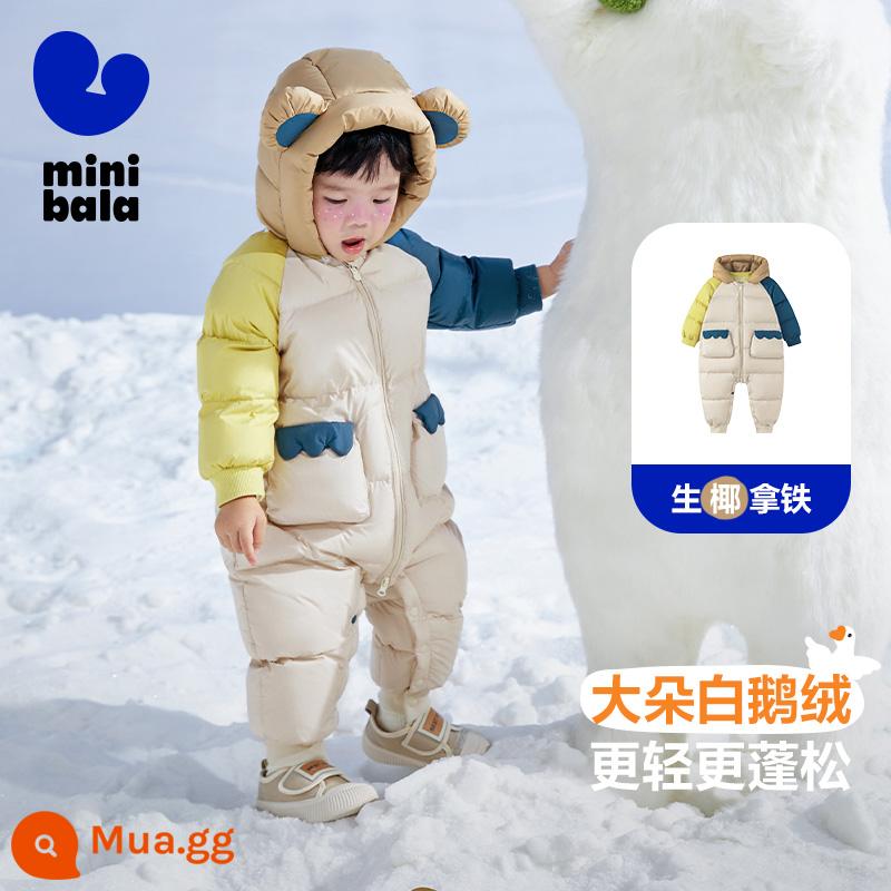 [Ngỗng Xuống] Mini Balabala Bé Trai Và Bé Gái Xuống Jumpsuit Thời Trang Cho Bé Phong Cách Phương Tây Quần Áo Liền Quần Hợp Thời Trang - Kaki nhạt 50311-lông ngỗng trắng