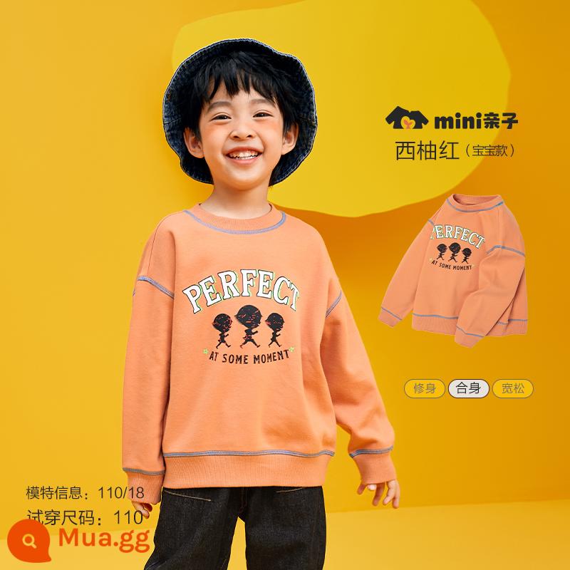 [Sản phẩm duy nhất đoạt giải Golden Baby] Váy mini mùa thu Barabara dành cho cha mẹ và con cái Jimmy Family of Three Boys and Girls Áo phông dày - Gạch đỏ 60709