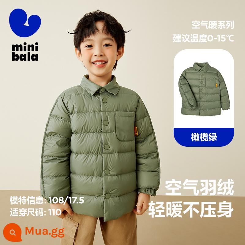 Mini Barlabara Boys and Girls Down Jacket Áo sơ mi ấm áp, dầu chống thấm nước và áo khoác chống xuống - Xanh ô liu 40801