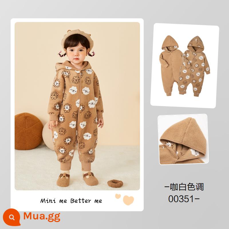 Mini Balabara Jumpsuit quần áo trẻ em 2022 cho bé mùa thu đông 2 mặt sang trọng đi chơi áo liền quần leo núi quần áo - Tông màu trắng cà phê 00351