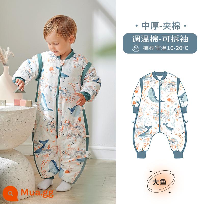 Mang thai em bé cotton nguyên chất nhiệt độ không đổi chia chân túi ngủ em bé mùa xuân, mùa thu và mùa đông trẻ em chăn chống đá hiện vật bốn mùa phổ quát - Cá lớn [mùa thu và mùa đông 10-20oC]