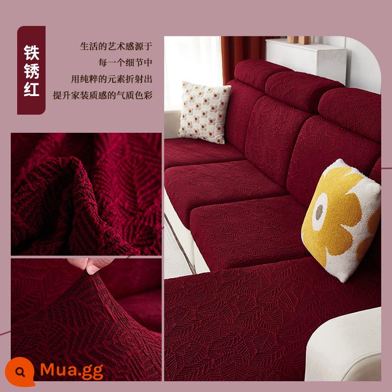 Mùa Đông Dày Ghế Sofa Tất Cả Bao Gồm Chữ Vạn Dập Nổi Ánh Sáng Cao Cấp Co Giãn Chống Trơn Trượt Người Lười Chống Mèo Xước Ghế Sofa Đệm - Lá - màu đỏ gỉ