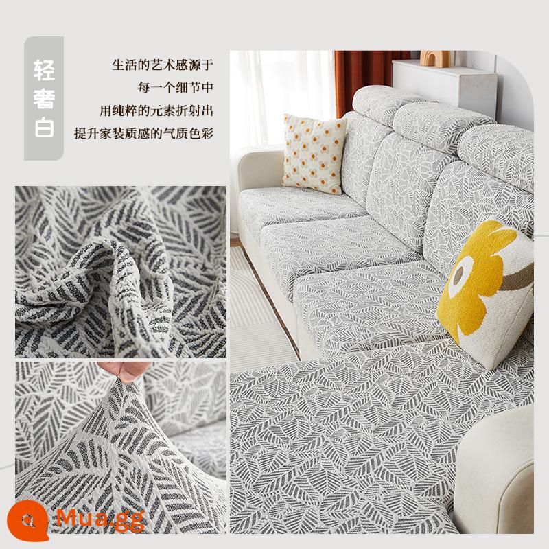 Mùa Đông Dày Ghế Sofa Tất Cả Bao Gồm Chữ Vạn Dập Nổi Ánh Sáng Cao Cấp Co Giãn Chống Trơn Trượt Người Lười Chống Mèo Xước Ghế Sofa Đệm - Lá - màu trắng sang trọng nhẹ nhàng