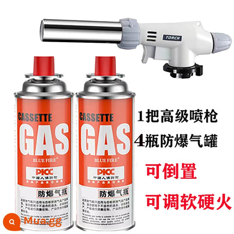 320X48 chai di động cassette lò bình gas ngoài trời thẻ từ lò chống cháy nổ đốt than khí hóa lỏng xi lanh khí butan đa năng - 1 súng phun lửa [kèm 4 bình gas]