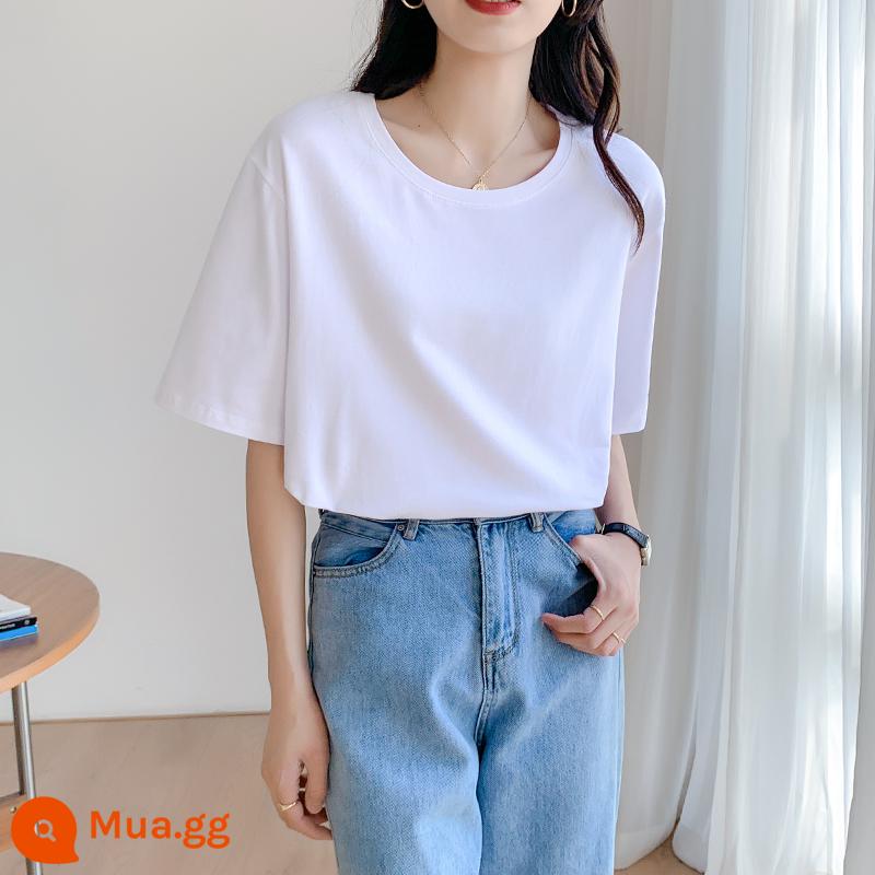 Mùa Hè Áo Thun Nữ Dáng Rộng Áo Thun Cotton Size Lớn Vai Cổ Tròn Nửa Tay 2023 Cao Cấp Mới - Trắng