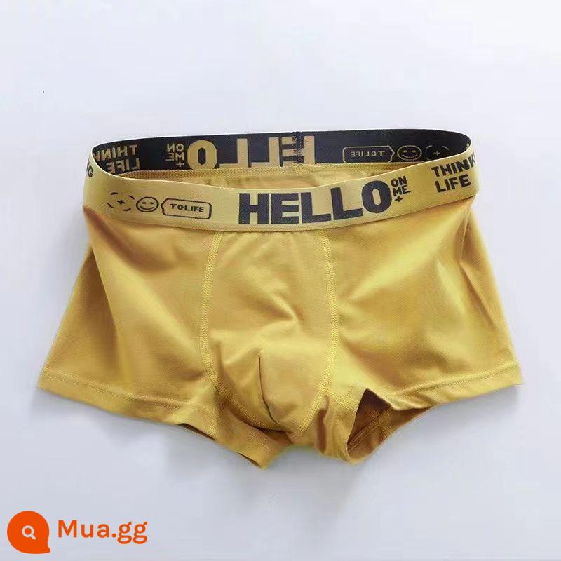 Quần lót nam, mặt trong kháng khuẩn cho nam, dáng rộng hợp thời trang cỡ lớn trẻ trung quần đùi boxer giữa eo hợp thời trang - Một gói: [màu vàng]