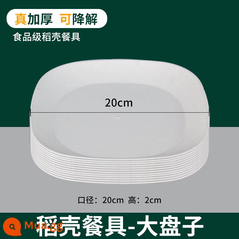 Bộ đồ ăn trấu dùng một lần, bộ bát và đũa, thìa, cốc, bữa tối cấp thực phẩm có thể phân hủy sinh học, bộ bốn món dã ngoại tại nhà - Đĩa rộng 20 cm