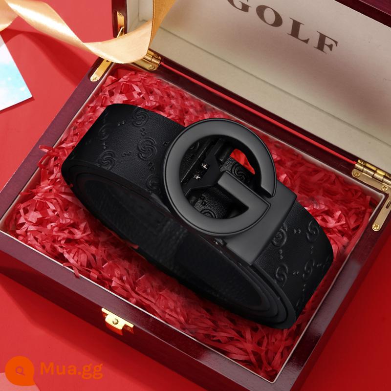 GOLF thắt lưng da nam 2022 mới cao cấp kinh doanh khóa tự động dây đai trẻ thời trang dây da - Hộp quà bằng gỗ nguyên khối màu đen