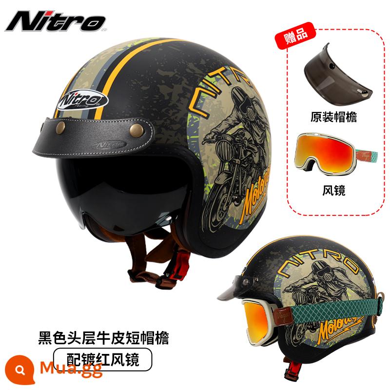 Anh Nitro Retro Harley Đầu Máy Mũ Nam Nữ Mùa Đông Chống Sương Mù Đầu Máy Mũ Bảo Hiểm Nửa Bluetooth Cá Tính Thoáng Mát chạy Bộ - Xe máy màu cam (kèm kính bảo hộ viền xanh viền đỏ + vành mũ da đen)