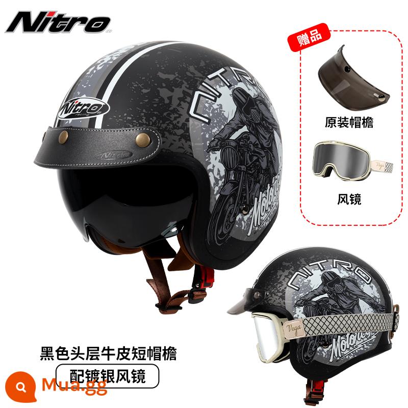 Anh Nitro Retro Harley Đầu Máy Mũ Nam Nữ Mùa Đông Chống Sương Mù Đầu Máy Mũ Bảo Hiểm Nửa Bluetooth Cá Tính Thoáng Mát chạy Bộ - Xe máy xám (gửi kính mạ bạc thắt lưng trắng + vành mũ da đen)