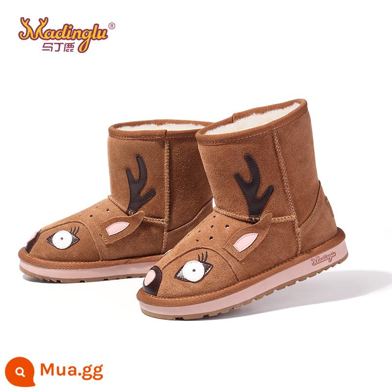 Giày tuyết của các cô gái vào mùa đông 2022 Phim hoạt hình mới cộng với Velvet Baby Leather Leathers Anti -skids giữ cho trẻ em giày bông dày - 026-Hươu sao