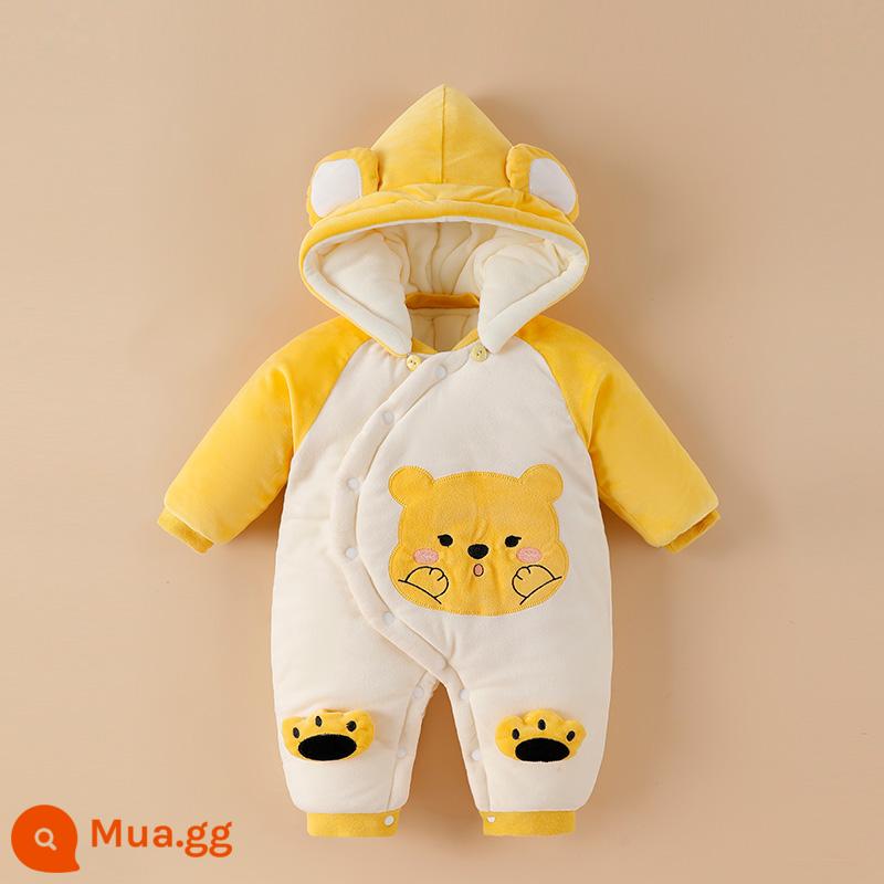 Bộ quần áo sơ sinh mùa thu đông nam nữ áo liền quần dày ấm áo liền quần cotton áo khoác đi chơi ôm sát phù hợp - gấu mai