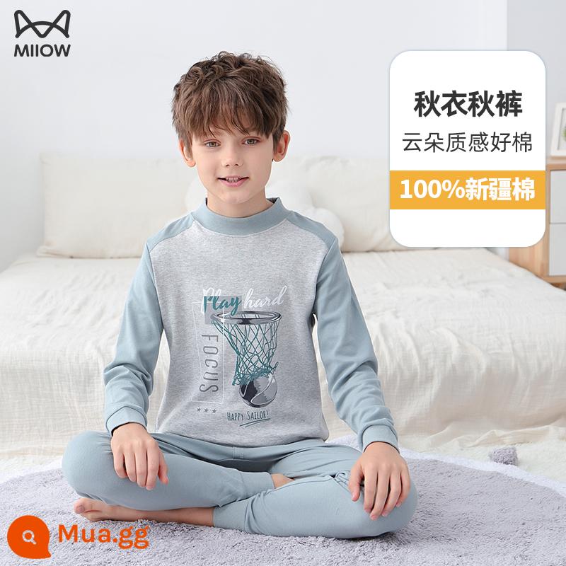 Quần áo mùa thu và quần vệ sinh dành cho bé trai Catman Quần áo và quần cotton sưởi ấm trẻ em bằng cotton nguyên chất cho trẻ em vừa và lớn Áo len cotton cho mùa xuân, mùa thu và mùa đông - 20602[Cổ cao nửa người]