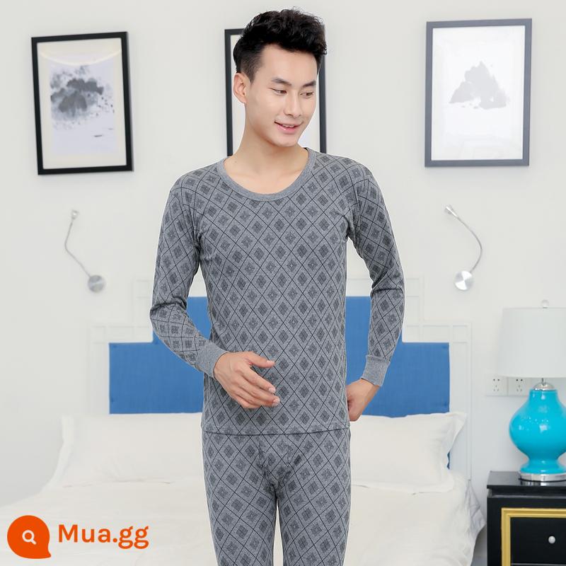 Trung niên và người cao tuổi quần áo mùa thu vệ sinh quần cotton nguyên chất của phụ nữ phù hợp với mẹ kích thước lớn sưởi ấm quần áo nam cao tuổi áo len cotton - Nam model-5-A6 cổ tròn màu xám gai dầu