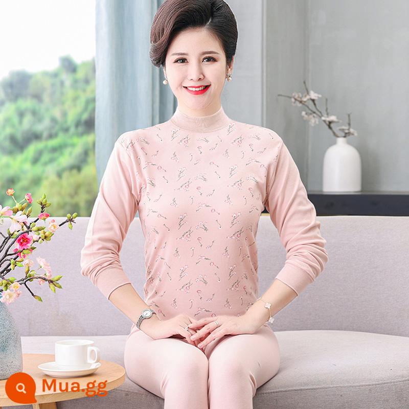 Trung niên và người cao tuổi quần áo mùa thu vệ sinh quần cotton nguyên chất của phụ nữ phù hợp với mẹ kích thước lớn sưởi ấm quần áo nam cao tuổi áo len cotton - 301 bột đậu nhẹ cổ giữa