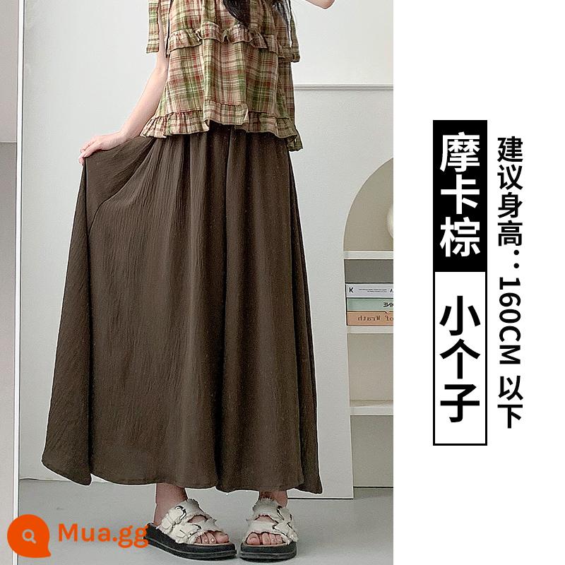 Quần culottes màu trắng phần mỏng mùa hè của phụ nữ váy chữ A xếp li nhỏ rung rinh quần ống rộng cạp cao bằng vải lanh cotton - Mocha Brown [Người đàn ông nhỏ] Đừng bắn