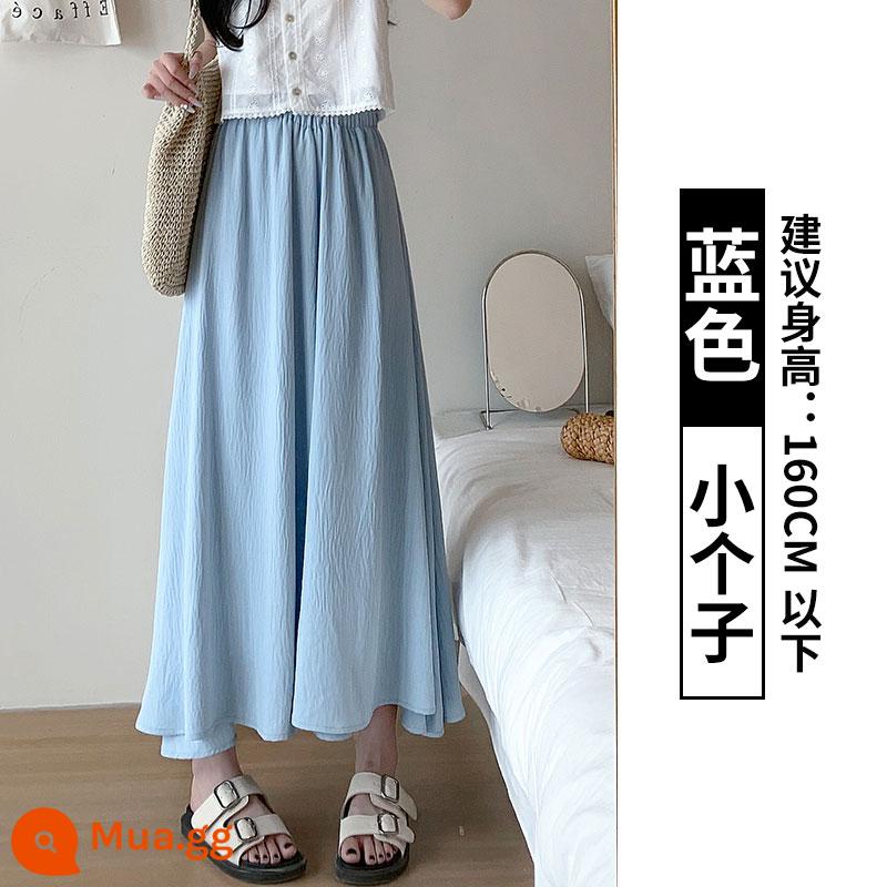 Quần culottes màu trắng phần mỏng mùa hè của phụ nữ váy chữ A xếp li nhỏ rung rinh quần ống rộng cạp cao bằng vải lanh cotton - màu xanh [người đàn ông nhỏ bé]