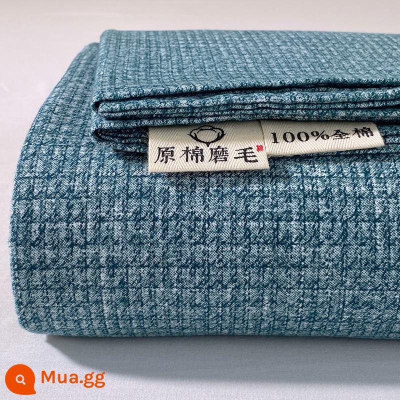 Mùa thu đông dày cotton nguyên chất chải tấm một mảnh 100 cotton cũ vải thô ký túc xá chăn đơn bộ ba mảnh 1,5 mét - Jensen xanh [100% cotton chải]